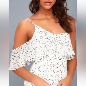 Keepsake Embrace Me White Polka Dot One-Shoulder Mini Dress *See Description*